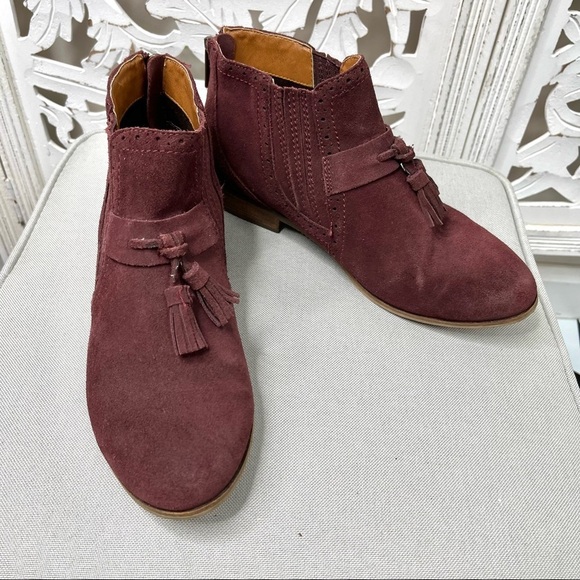 DV Burgundy Suede Tassel Ankle Boots - Picture 1 of 7